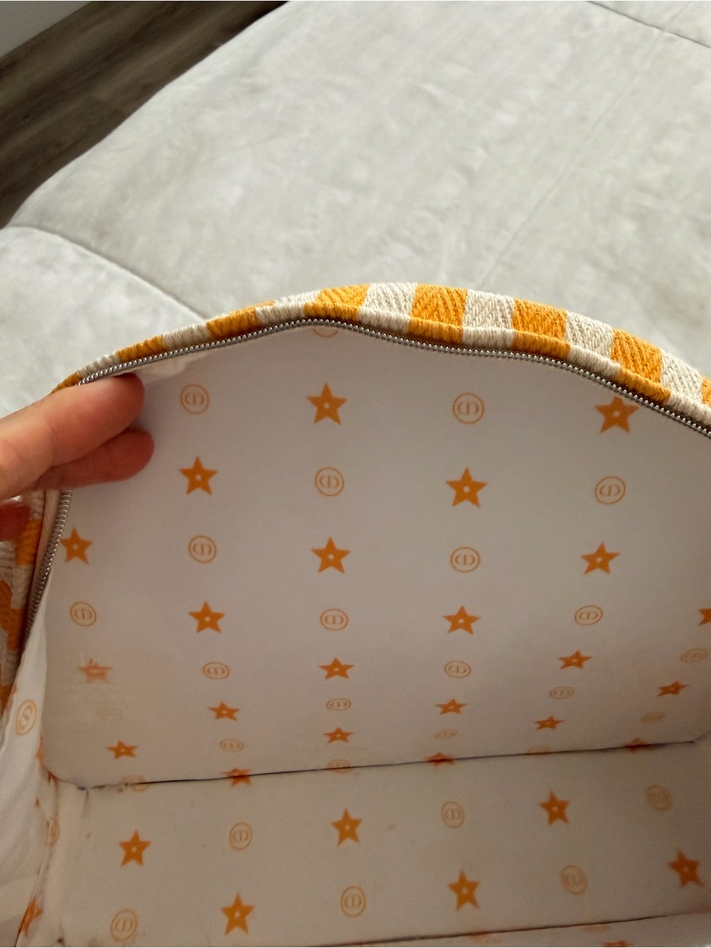 Dior Woven Straw Cosmetic Bag with Yellow and Cream Striped Trim - Picture 5 of 5